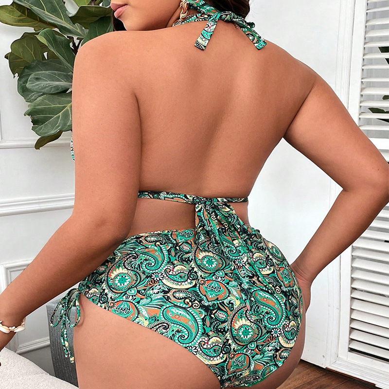 Ženski bikini za plus veličinu, bez rukava, s vintage točkama printom, poliester, jastučići u košaricama, bez čelične potpore, donji dio briefs