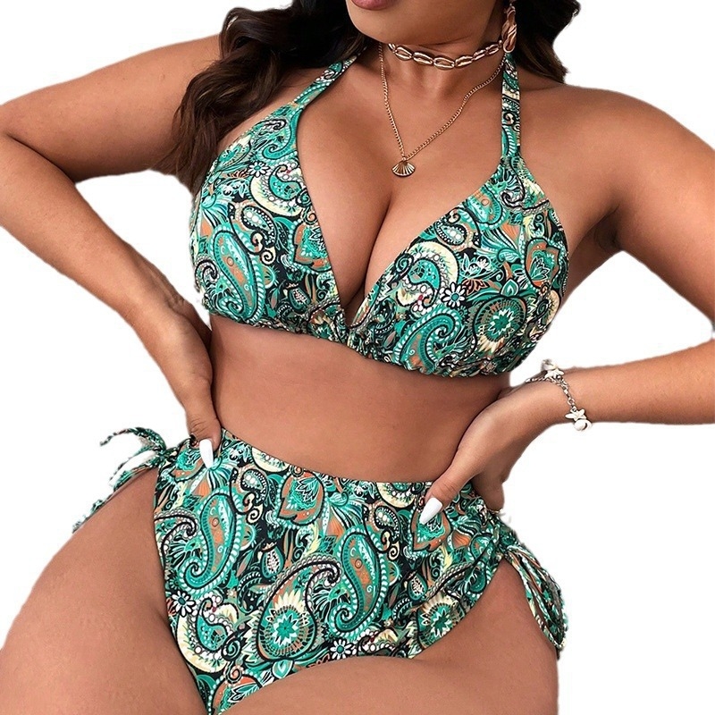 Ženski bikini za plus veličinu, bez rukava, s vintage točkama printom, poliester, jastučići u košaricama, bez čelične potpore, donji dio briefs