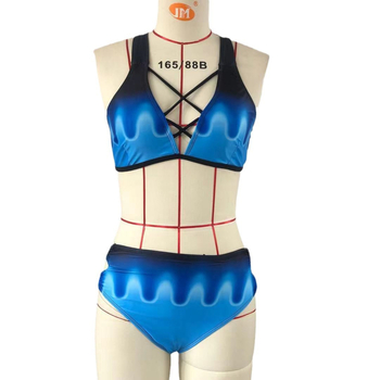 Γυναικείο μπικίνι δύο τεμαχίων με gradient και υψηλή μέση, επενδεδυμένο πάνω μέρος, χωρίς μανίκια, πολυεστέρας