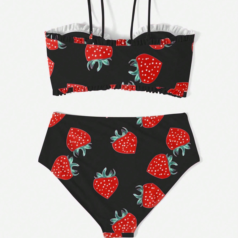 Plusz méretű női két részes úszónadrág, magas derék, Cartoon mintázat, párnázott kosár, acél nélkül, poliészter 82% anyag; bélés 95% poliészter