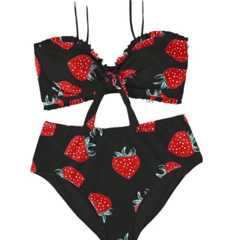 Plusz méretű női két részes úszónadrág, magas derék, Cartoon mintázat, párnázott kosár, acél nélkül, poliészter 82% anyag; bélés 95% poliészter