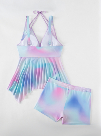 Τανκίνι μεγάλου μεγέθους με λαιμό-λουρί και πάνελ από δίχτυ, διαβαθμισμένο μοτίβο; ύφασμα πολυεστέρα/ελαστάν 82/18 με επένδυση στήθους; επένδυση πολυεστέρα