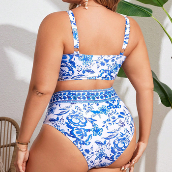 Sha Love γυναικείο δύο-κομματικό μαγιό μπικίνι με ψηλόμεσο σχεδιασμό и φλοράλ μοτίβο; ύφασμα πολυεστέρας 82%, επένδυση από σπαντεξ 18%