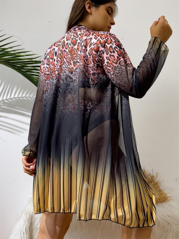 Trodjelni kupaći set s dugim rukavima, otisnutim chiffonom i bikini; jastučići u grudnjaku, bez žice; tkanina od poliester smjese s podstavom 95% poliester