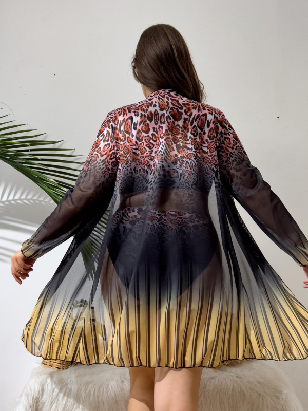 Trodjelni kupaći set s dugim rukavima, otisnutim chiffonom i bikini; jastučići u grudnjaku, bez žice; tkanina od poliester smjese s podstavom 95% poliester