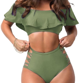 Γυναικείο μαγιό δύο τεμαχίων, με φούντες σε έναν ώμο και στενή γραμμή, ύφασμα νάιλον 80%, επένδυση νάιλον με 20% σπάντεξ, ενσωματωμένες επένδεσεις στήθους