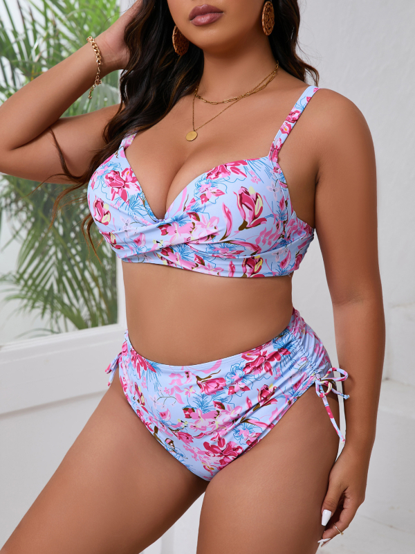Ženski dvodijelni bikini s floralnim uzorkom, s umetkom za grudni dio, brzo sušenje, poliester-elastan materijal