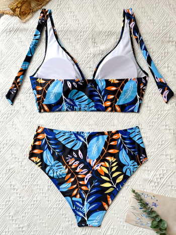 Γυναικείος μαγιό υψηλής μέσης με φλοράλ σχέδιο, με επένδυση στήθους, χωρίς μανίκια, από πολυεστέρα με επένδυση από ελαστάν