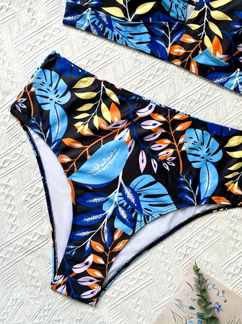 Γυναικείος μαγιό υψηλής μέσης με φλοράλ σχέδιο, με επένδυση στήθους, χωρίς μανίκια, από πολυεστέρα με επένδυση από ελαστάν