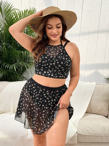 Σετ μαγιό τανκίνι με φούστα, χωρίς μανίκια, μαξιλαράκια στήθους, πολυεστερικό ύφασμα 82/18, 200 g