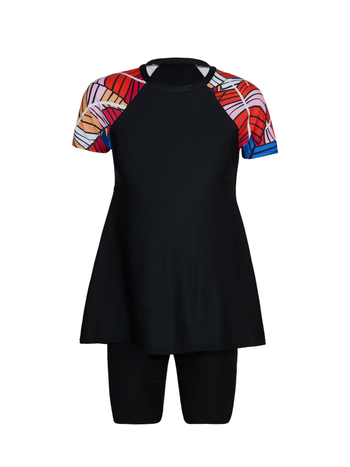 Μαγιό δύο τεμαχίων σε στυλ φούστας, με επένδυση στήθους, κοντά μανίκια, γρήγορο στέγνωμα, αναπνεύσιμο και προστασία από τον ήλιο