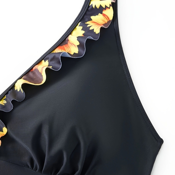 Γυναικείο ολόσωμο μαγιό με εκτύπωση ηλιοτρόπιο, πολυεστερική ύφανση, επένδυση στήθους, χωρίς ενίσχυση, χωρίς μανίκια