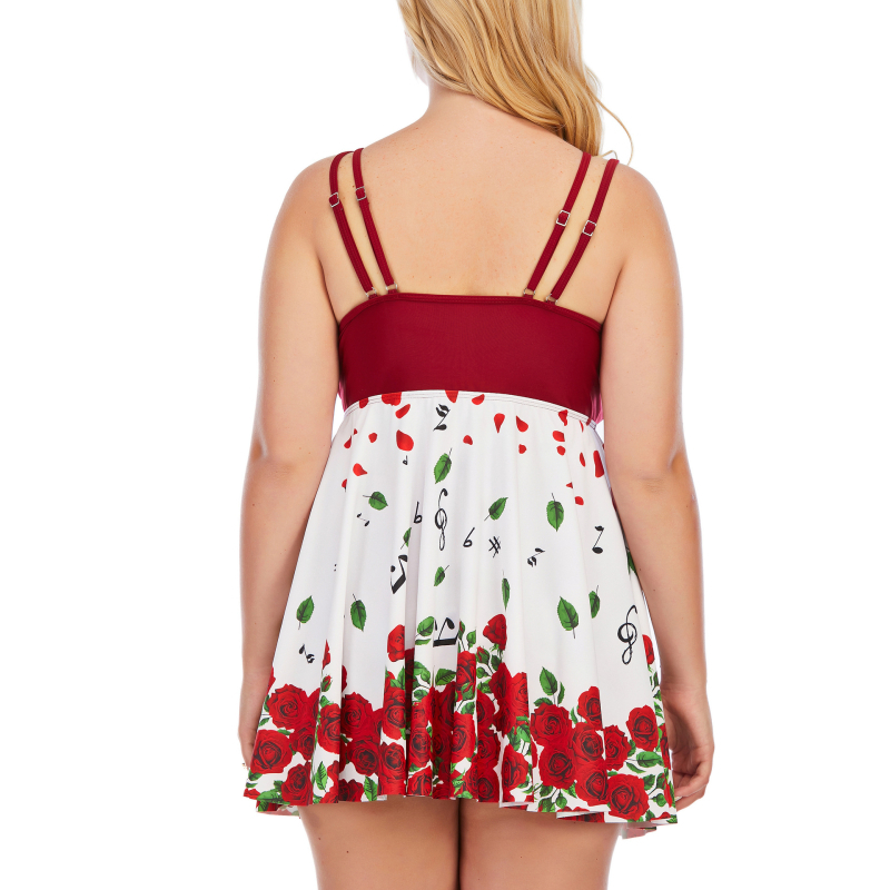 Costum de baie din două piese, cu fustă și pernă la cupă; material: 85% poliester, căptușeală: 85% poliester + 15% spandex; greutate țesătură: 380 g