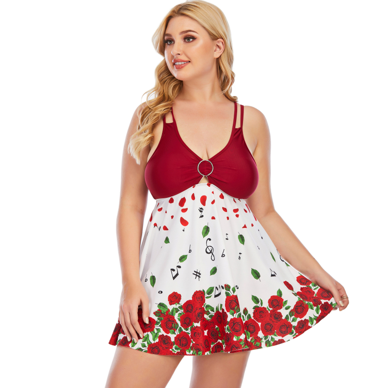 Costum de baie din două piese, cu fustă și pernă la cupă; material: 85% poliester, căptușeală: 85% poliester + 15% spandex; greutate țesătură: 380 g