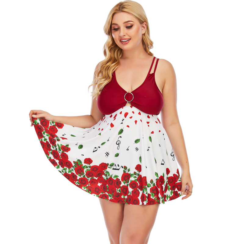 Costum de baie din două piese, cu fustă și pernă la cupă; material: 85% poliester, căptușeală: 85% poliester + 15% spandex; greutate țesătură: 380 g