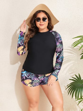 Hosszú ujjú tankini fürdőruha, magas derék, beépített melltartó párnák, merevítő nélkül, poliészter anyag, bélés spandex, alkalmas úszáshoz