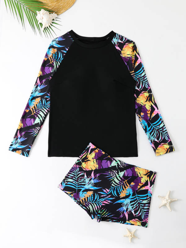 Hosszú ujjú tankini fürdőruha, magas derék, beépített melltartó párnák, merevítő nélkül, poliészter anyag, bélés spandex, alkalmas úszáshoz