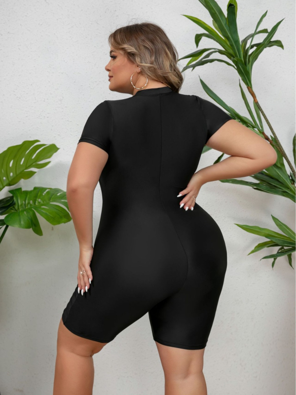 SURFZIP Costum de baie întreg cu fermoar, femei, mâneci scurte, culoare solidă, material poliester-elastan (82% poliester, 18% elastan), cu bureți pentru bust