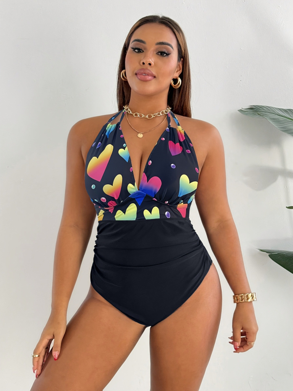 Costum de baie întreg pentru femei, imprimeu floral, talie înaltă, spate decupat, croială strânsă, căptușeală pentru bust. Material: poliester 82%, spandex 18%