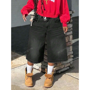 Șorturi Bermuda din denim, croială lejeră, talie cu șnur, căptușite cu fleece, talie dublă