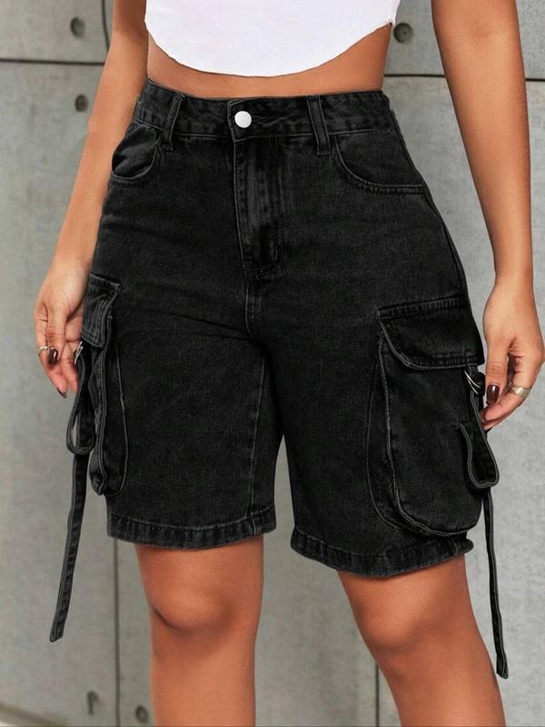 Γυναικείοι denim cargo σορτς με τσέπες, Harajuku στυλ, ιαπωνο-κορεατικό casual (Κύριο ύφασμα: Chenille; Περιεκτικότητα σε Spandex <30%; Τύπος στυλ: Ιαπωνο-Κορεατικό casual; Σεζόν: Άνοιξη 2025)