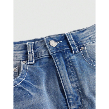 Джинси с бродерия на пеперуди, ретро стил Y2K, регулируема талия с връзка, подплътени с полар, прав крак