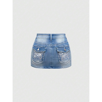 Джинси с бродерия на пеперуди, ретро стил Y2K, регулируема талия с връзка, подплътени с полар, прав крак