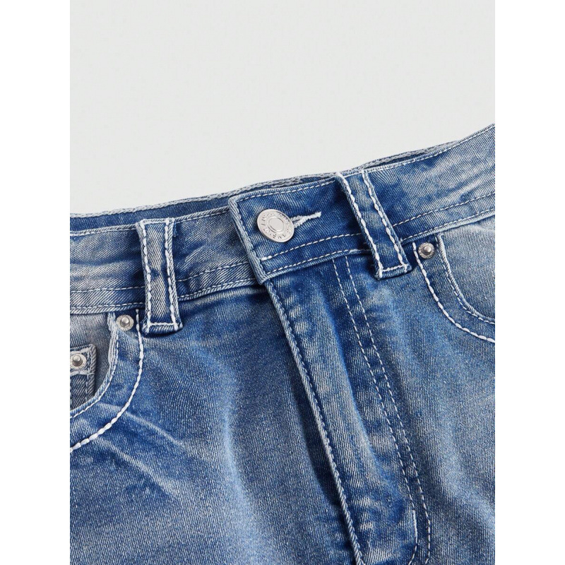 Jeansi cu broderie fluture, stil Y2K retro, talie reglabilă cu șnur, căptușit cu polar, croială dreaptă