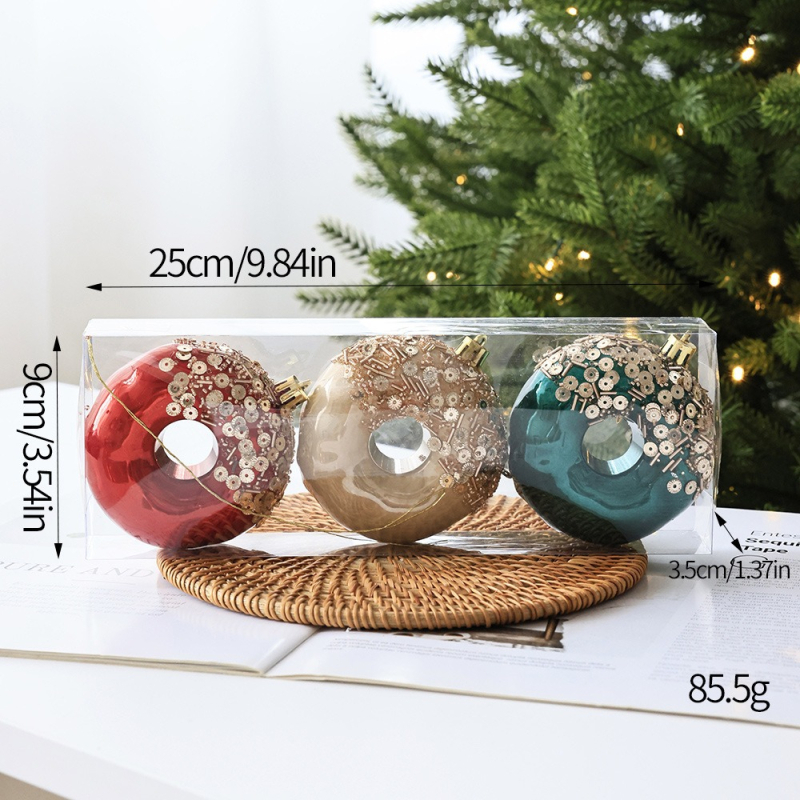 Kalėdinių žaislų rinkinys – kabamasis žaisliukas donutą primenančio apskritimo forma, eglutės viršūnės žvaigždutė ir plastikinis kamuoliukas — BR ženklas, TINGZHI, plastikas, Europos stilius, Kalėdos