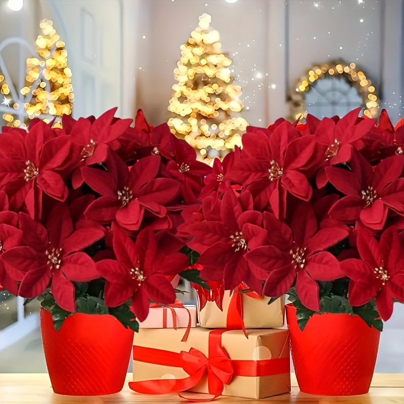 Poinsettia hodvábna kvetina na dekoráciu, tvarovacia technika, vhodné na svadby a domáce dekorácie, kód myc-622