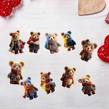 Medinis Kalėdinis kabinamas papuošalas eglutei, 2D plokščias meškiukas su šaliku, įpakavimas: OPP maišelis, prekės kodas 0807