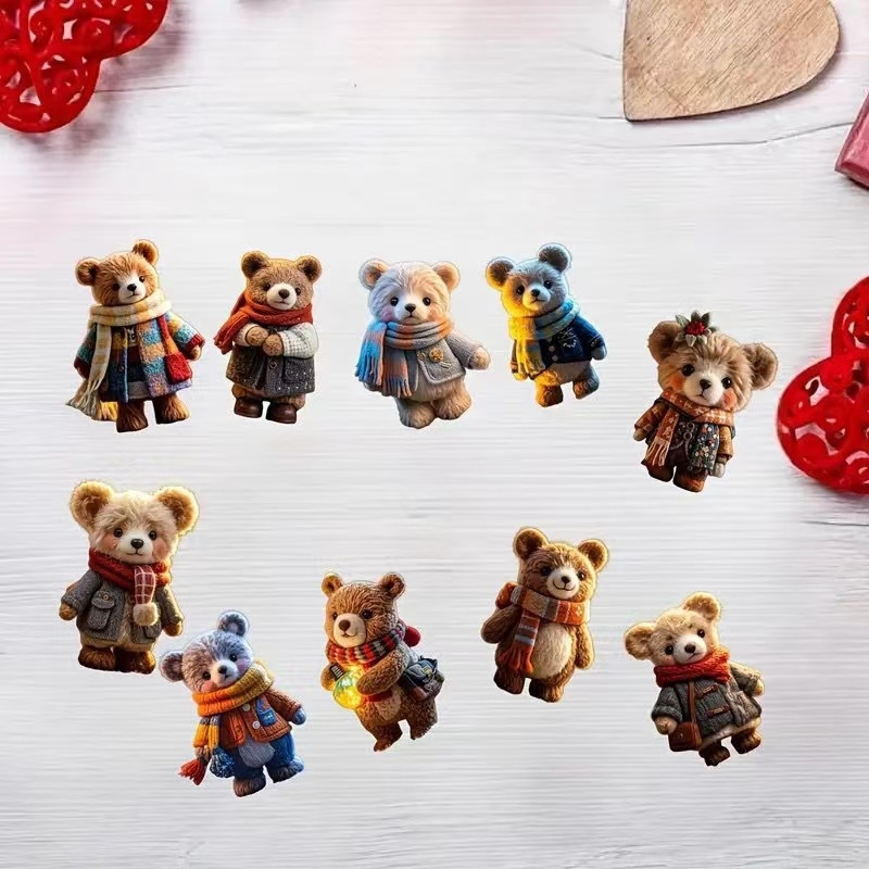 Medinis Kalėdinis kabinamas papuošalas eglutei, 2D plokščias meškiukas su šaliku, įpakavimas: OPP maišelis, prekės kodas 0807