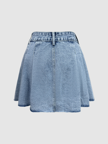 A-образна дънена пола с висока талия, къса дължина, едноцветна памук-полиестер смес, уличен стил