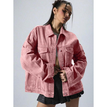 K5456 Τζιν τζάκετ με στενή εφαρμογή, φερμουάρ μπροστά, γιακά κοστουμιού, μακρύ μήκος (πάνω από 100 εκ.)