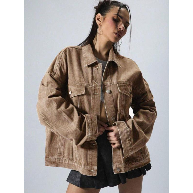 K5456 Geacă denim Slim Fit, fermoar frontal, guler tip costum, lungime lungă (peste 100 cm)