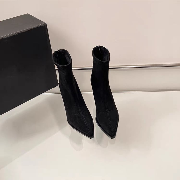 Ghete subțiri pentru gleznă, cu partea superioară din velur, stil coreean, toc înalt de 6-8 cm