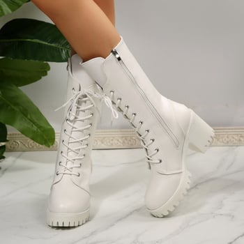 Botosei de echitație pentru femei, partea superioară PU, talpă din cauciuc, până la mijlocul gambei, fermoar lateral, toc gros 6-8 cm