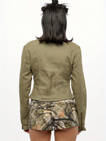 Γυναικείο παλτό Slim-Fit με patchwork, στρογγυλός λαιμός, φερμουάρ, μίγμα βαμβακιού-πολυεστέρα