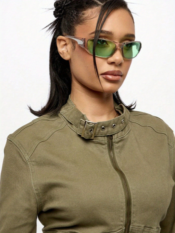 Γυναικείο παλτό Slim-Fit με patchwork, στρογγυλός λαιμός, φερμουάρ, μίγμα βαμβακιού-πολυεστέρα