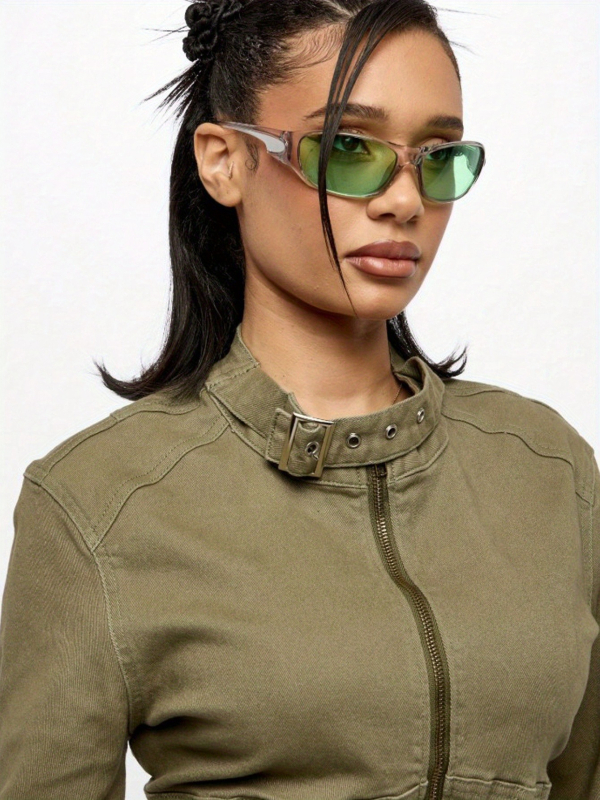 Ženski slim-fit kaput s patchworkom, okrugli ovratnik, ziper, pamuk-poliester smjesa