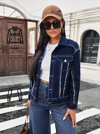 Γυναικείο τζιν μπουφάν με πέτο (λαπέλ), μακριά μανίκια, γούνινο διακοσμητικό περιθώριο, ύφασμα ντένιμ (95% βαμβάκι), street fashion