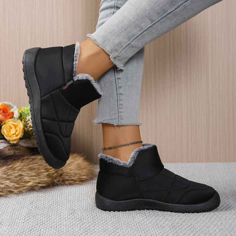 Pantofi dama din velur cu căptușeală din blană artificială, slip-on, talpă din cauciuc injectată, vârf rotund