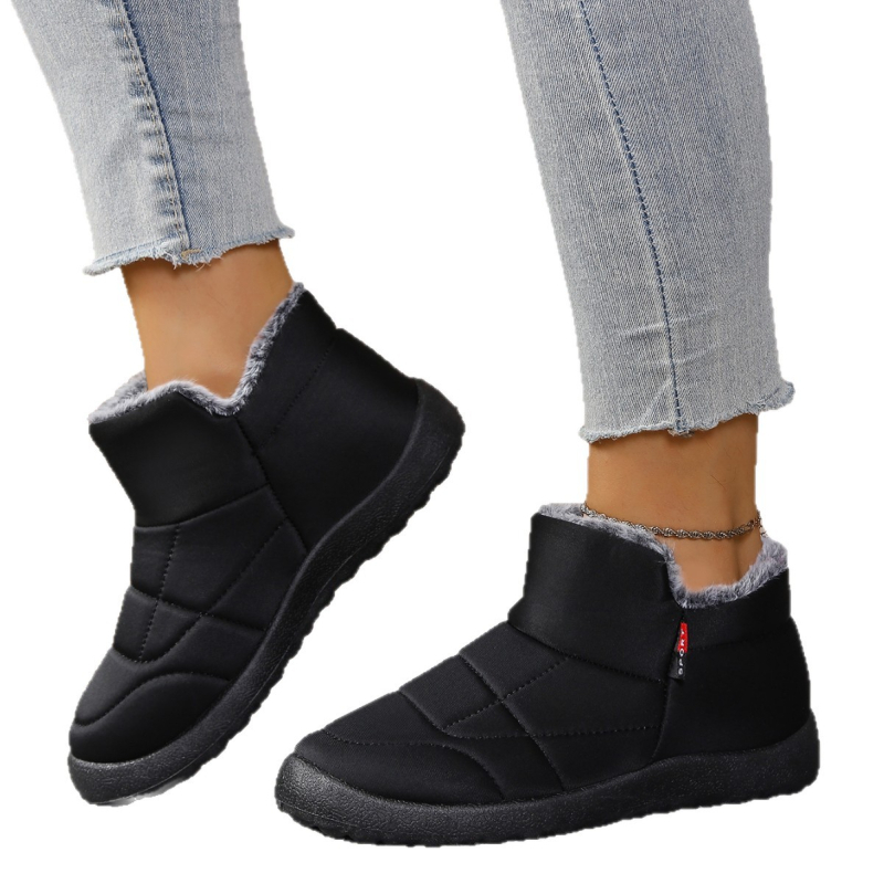 Pantofi dama din velur cu căptușeală din blană artificială, slip-on, talpă din cauciuc injectată, vârf rotund