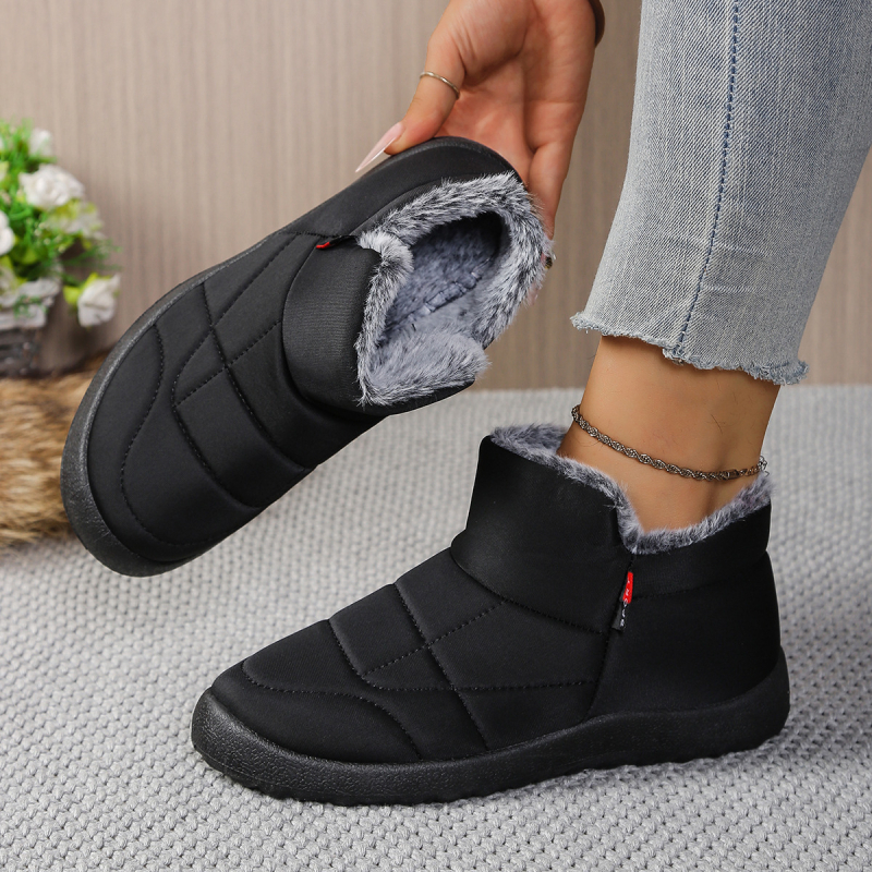 Pantofi dama din velur cu căptușeală din blană artificială, slip-on, talpă din cauciuc injectată, vârf rotund