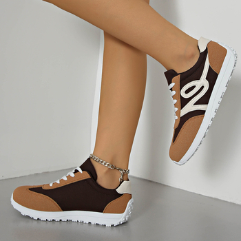 Γυναικεία αθλητικά παπούτσια με μπλοκ χρωμάτων και φαρδιά σόλα, PU επάνω μέρος, κορδόνια, στρογγυλή μύτη