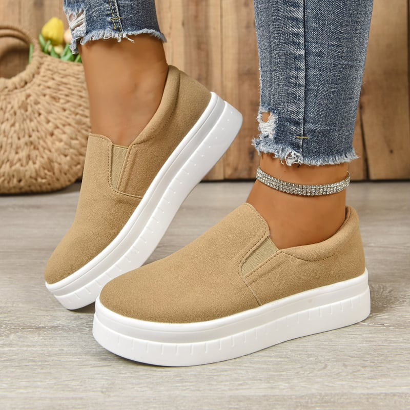 Pantofi dama casual, stil european-american, partea superioară din textile, talpă din cauciuc, vârf rotund, slip-on, toc mediu 3–5 cm