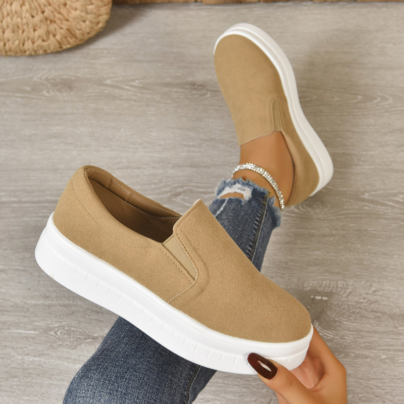 Pantofi dama casual, stil european-american, partea superioară din textile, talpă din cauciuc, vârf rotund, slip-on, toc mediu 3–5 cm