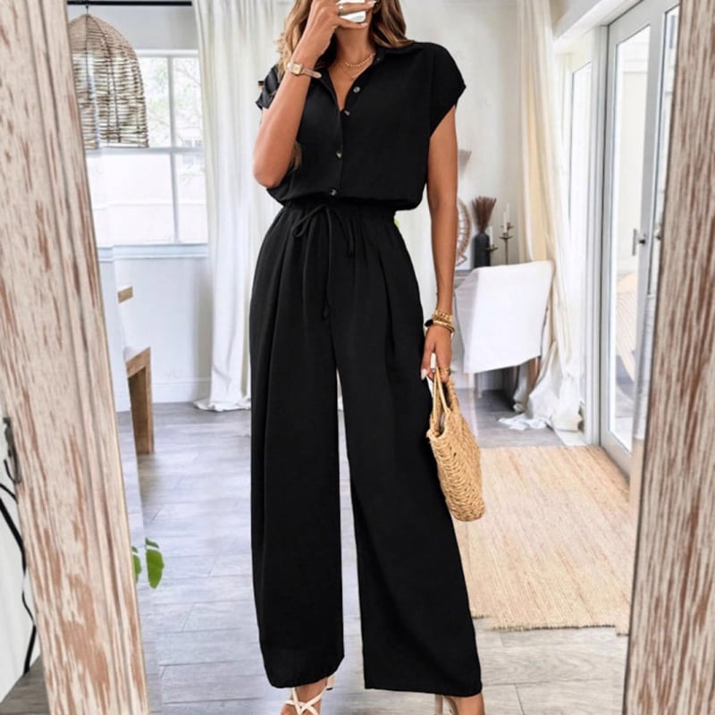 Salopetă elegantă pentru femei, mâneci 3/4, talie medie, pantaloni drepți, poliester, vară 2025