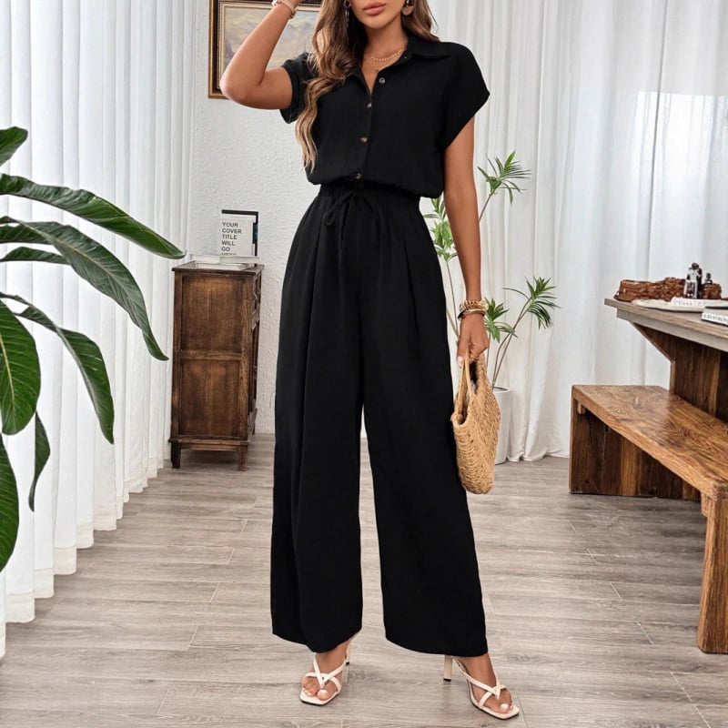 Salopetă elegantă pentru femei, mâneci 3/4, talie medie, pantaloni drepți, poliester, vară 2025