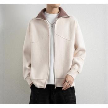 Мъжки кардиган, минималистичен стил, свободен силует, яка, акрилен материал